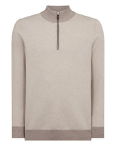Men's Temple Jacquard Half Zip Cashmere Jumper Oat Grey