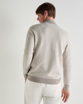 Men's Temple Jacquard Half Zip Cashmere Jumper Oat Grey
