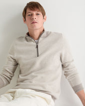 Men's Temple Jacquard Half Zip Cashmere Jumper Oat Grey