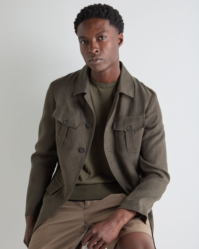 Men's Casablanca Linen Jacket Arabica Khaki Green