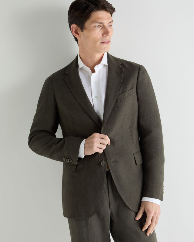 Men's Amalfi Linen Jacket Arabica Khaki Green