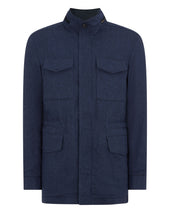 Men's Hampton Linen Blend Field Jacket Navy Blue Herringbone