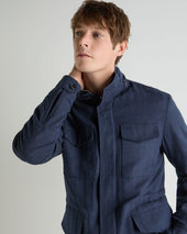 Men's Hampton Linen Blend Field Jacket Navy Blue Herringbone