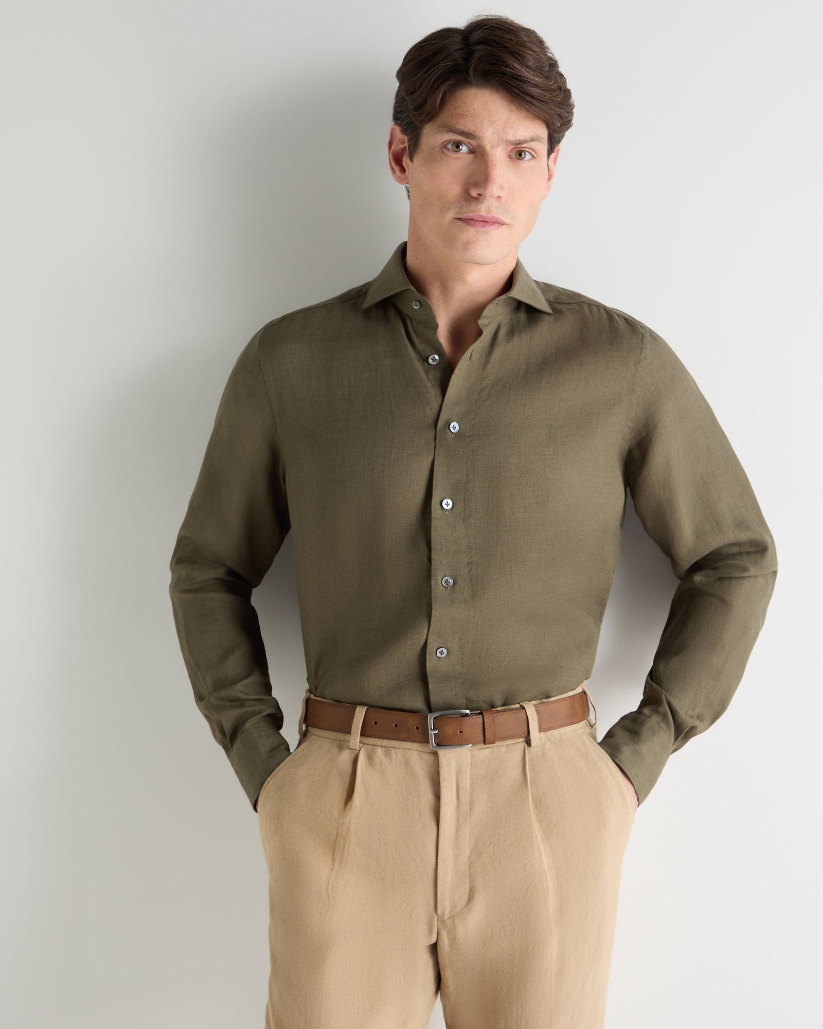Men's Cannes Linen Shirt Khaki Green