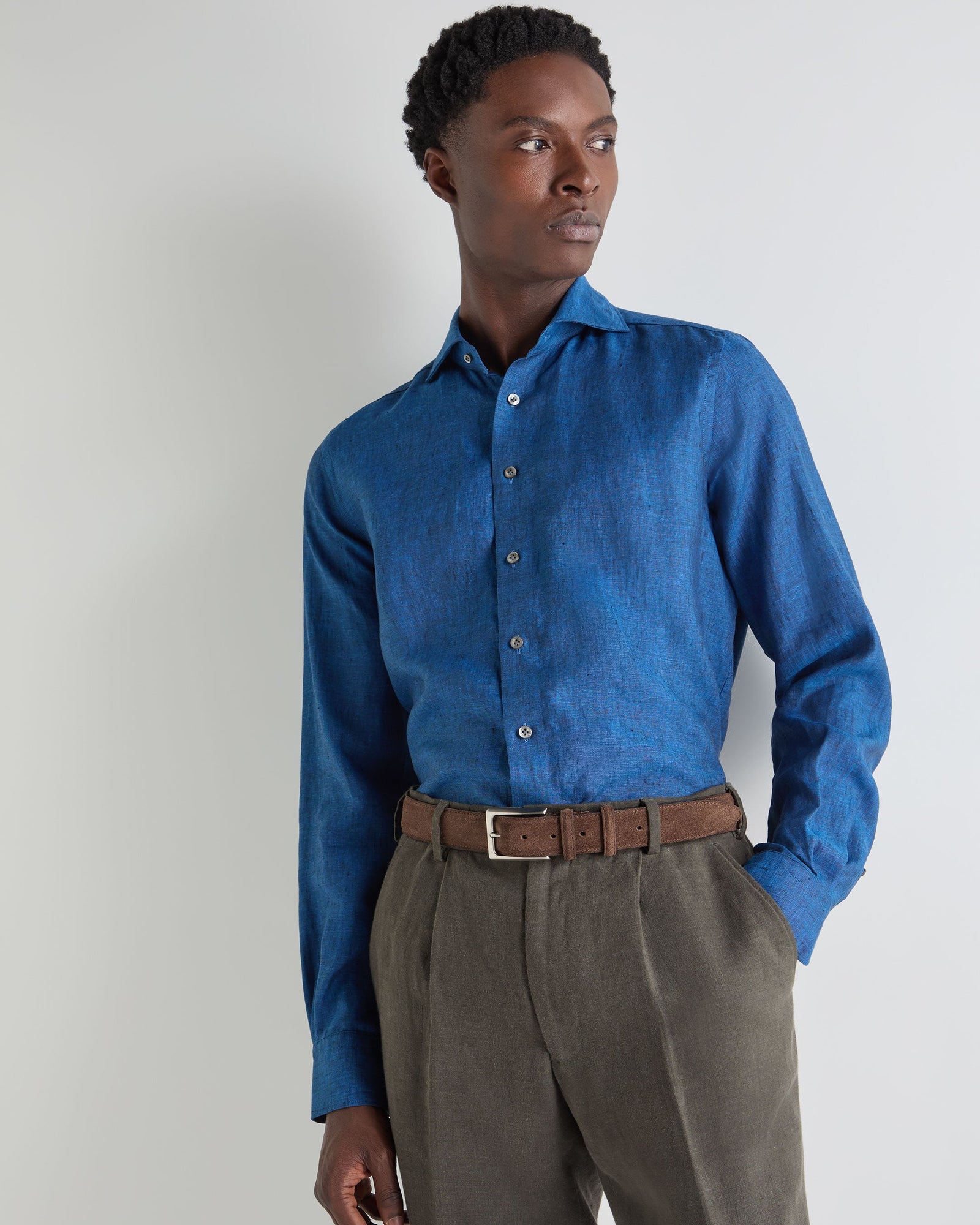 Men's Cannes Linen Shirt Petrol Blue