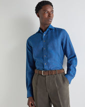 Men's Cannes Linen Shirt Petrol Blue