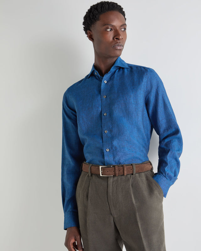 Men's Cannes Linen Shirt Petrol Blue
