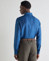 Men's Cannes Linen Shirt Petrol Blue