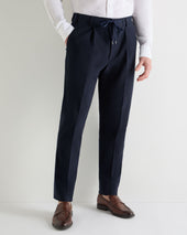 Men's Atrani Drawstring Cotton Trousers Navy Blue