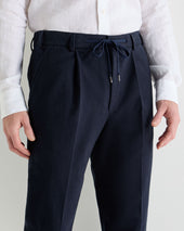 Men's Atrani Drawstring Cotton Trousers Navy Blue