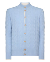 Men's Jermyn Cable Full Button Cashmere Cardigan Sea Mist Blue