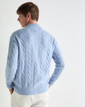 Men's Jermyn Cable Full Button Cashmere Cardigan Sea Mist Blue