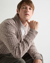 Men's Marl Shawl Cotton Blend Cardigan Brown Marl
