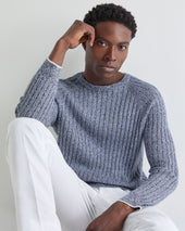 Men's Marl Cotton Cashmere Jumper Blue Marl