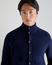 Men's Button Through Cotton Blend Bomber Deep French Blue