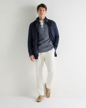 Men's Rib Polo Cotton Blend Jumper Blue Marl
