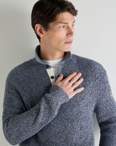 Men's Rib Polo Cotton Blend Jumper Blue Marl