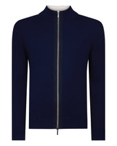 Men's Wide Rib Zip Through Cotton Blend Jumper Deep French Blue