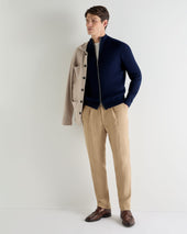 Men's Wide Rib Zip Through Cotton Blend Jumper Deep French Blue