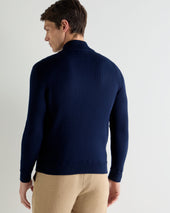 Men's Wide Rib Zip Through Cotton Blend Jumper Deep French Blue