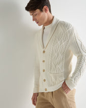 Men's Cable Shawl Cotton Blend Cardigan New Ivory White