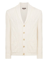 Men's Cable Shawl Cotton Blend Cardigan New Ivory White