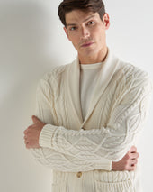 Men's Cable Shawl Cotton Blend Cardigan New Ivory White