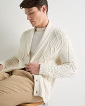 Men's Cable Shawl Cotton Blend Cardigan New Ivory White