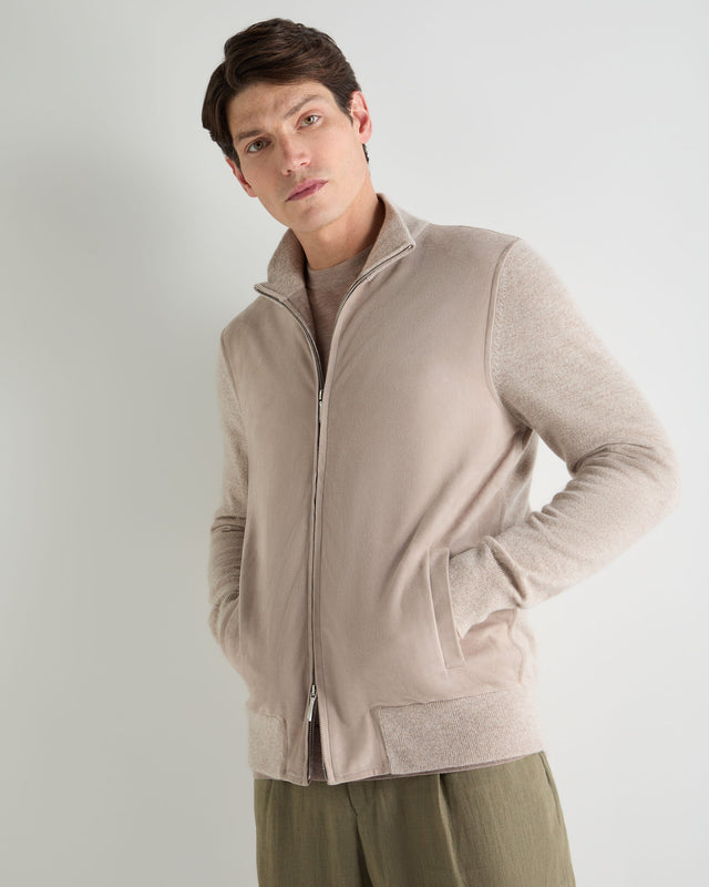 Men's Suede Front Zip Through Toasted Sesame Brown