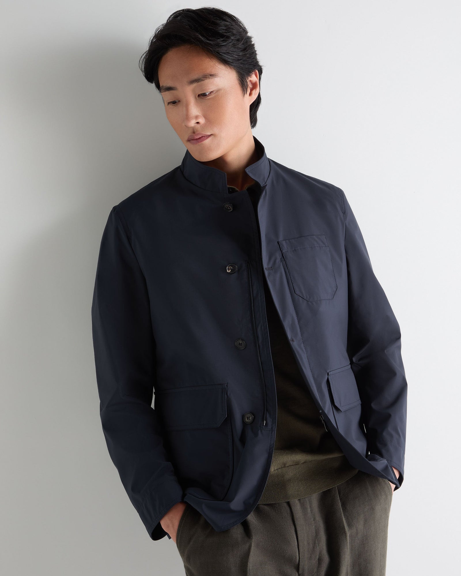 Men's Microfibre Stand Collar Jacket Navy Blue