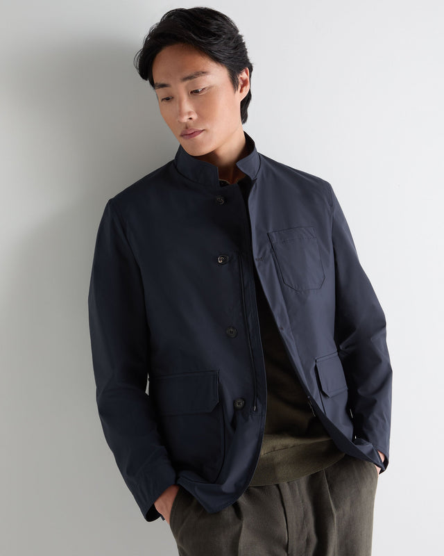 Men's Microfibre Stand Collar Jacket Navy Blue