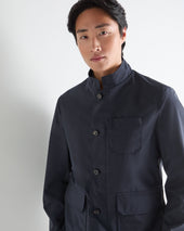 Men's Microfibre Stand Collar Jacket Navy Blue