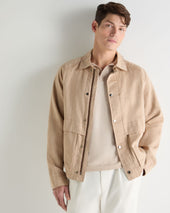 Men's Raglan Linen Blend Herringbone Jacket Light Brown