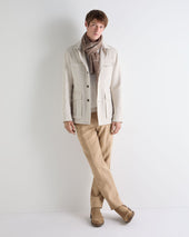 Men's Linen Blend Herringbone Safari Jacket Chalk White