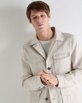 Men's Linen Blend Herringbone Safari Jacket Chalk White