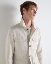 Men's Linen Blend Herringbone Safari Jacket Chalk White