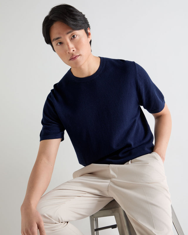 Men's Pique Linen Blend Tee Deep French Blue