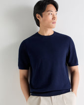 Men's Pique Linen Blend Tee Deep French Blue