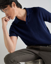 Men's Pique Linen Blend Polo Deep French Blue