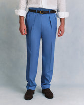 Blue Cotton and Silk Blend Hollywood Trousers