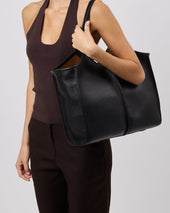 Calella Squared Medium Grainy Leather Trimmed Tote Bag