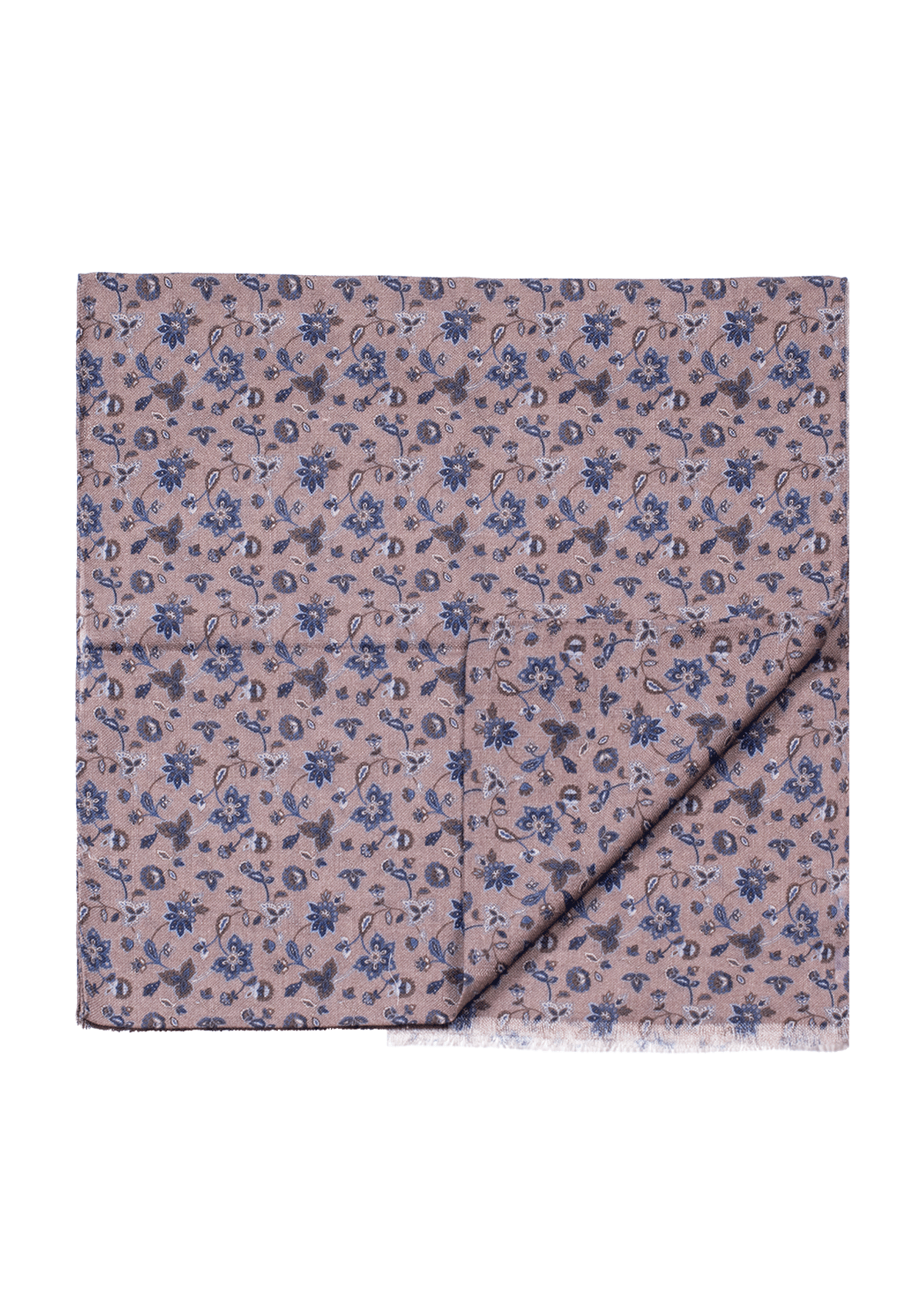 Beige Blue Vintage Floral Print Scarf