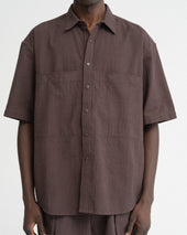 Ss Easy Work Shirt Tonal Fondente Cotton Seersucker