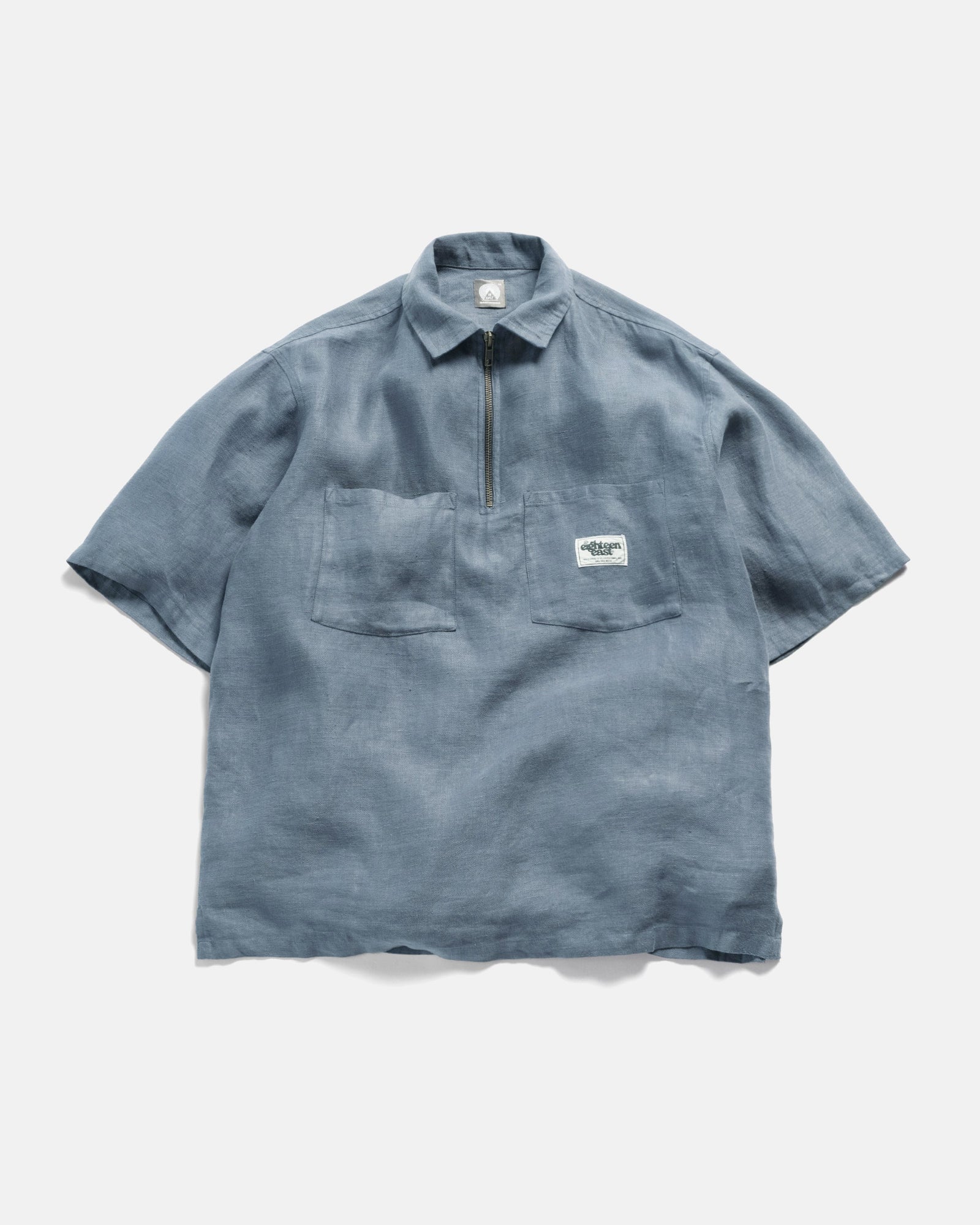 Ss Hollow Shirt Blue Linen Twill