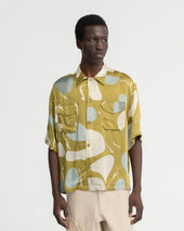 Ss Wes Shirt Moss Riverbed Rocks Printed Vegan Silk