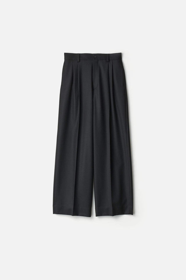 WOOL FLANNEL LONG WIDE TROUSERS