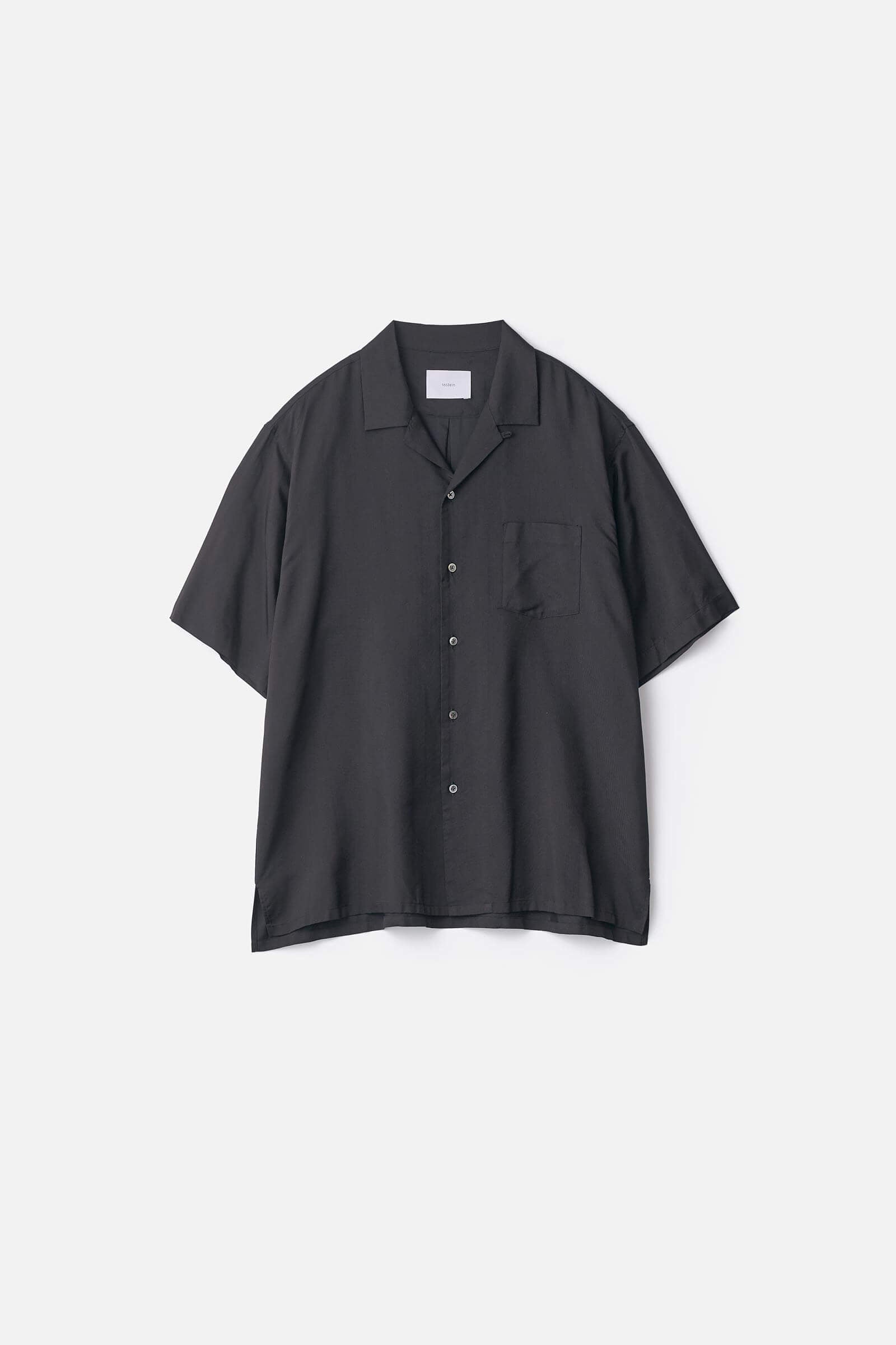Silk Cupro Twill Open Collar S S Shirt