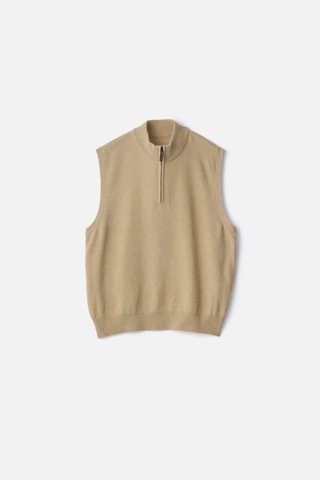 EXTRA FINE WOOL KNIT HALF ZIP VEST