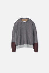 EXTRA FINE WOOL KNIT COLOR BLOCK LS