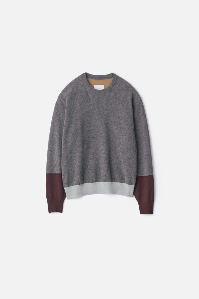 EXTRA FINE WOOL KNIT COLOR BLOCK LS